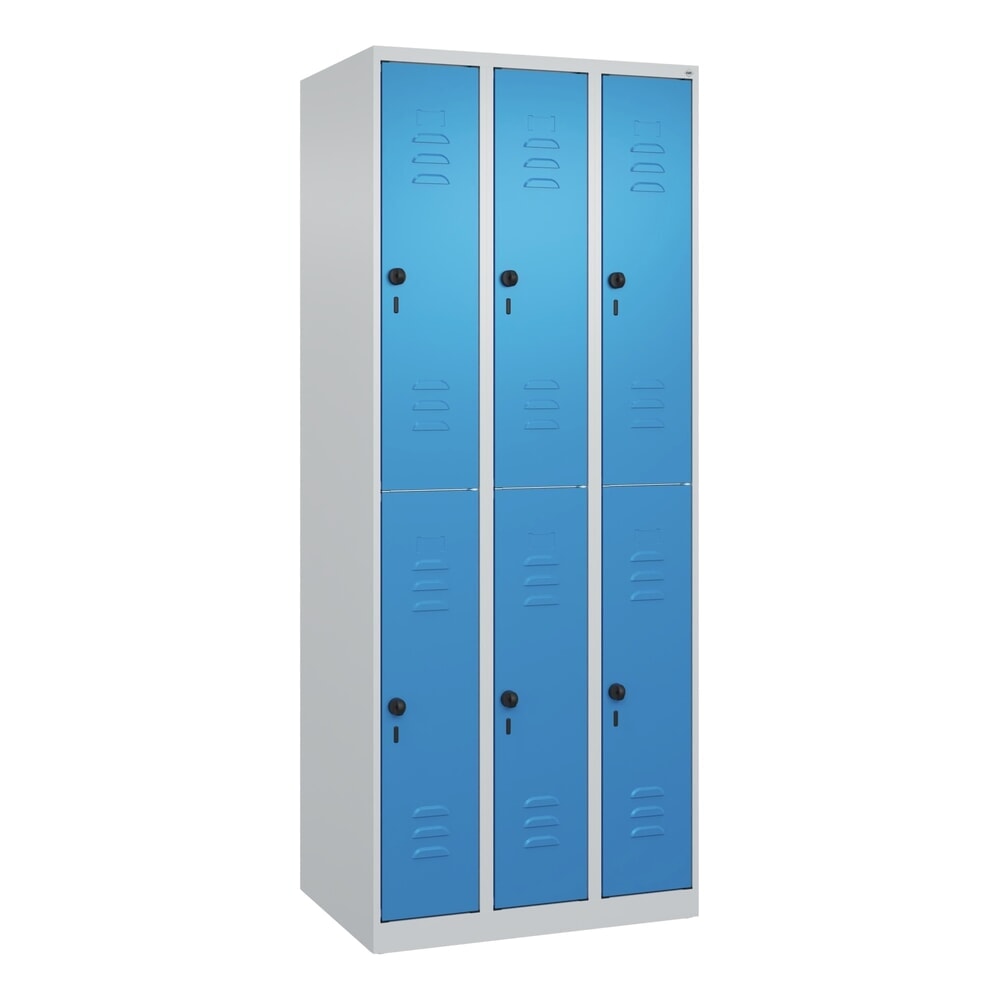 Produktabbildung Nr. 9: C+P Doppelstock-Spind Classic PLUS, 3 Abteile, HxBxT 1.850 x 750 x 500 mm, lichtgrau, lichtblau, für Vorhängeschloss, 6 Fächer