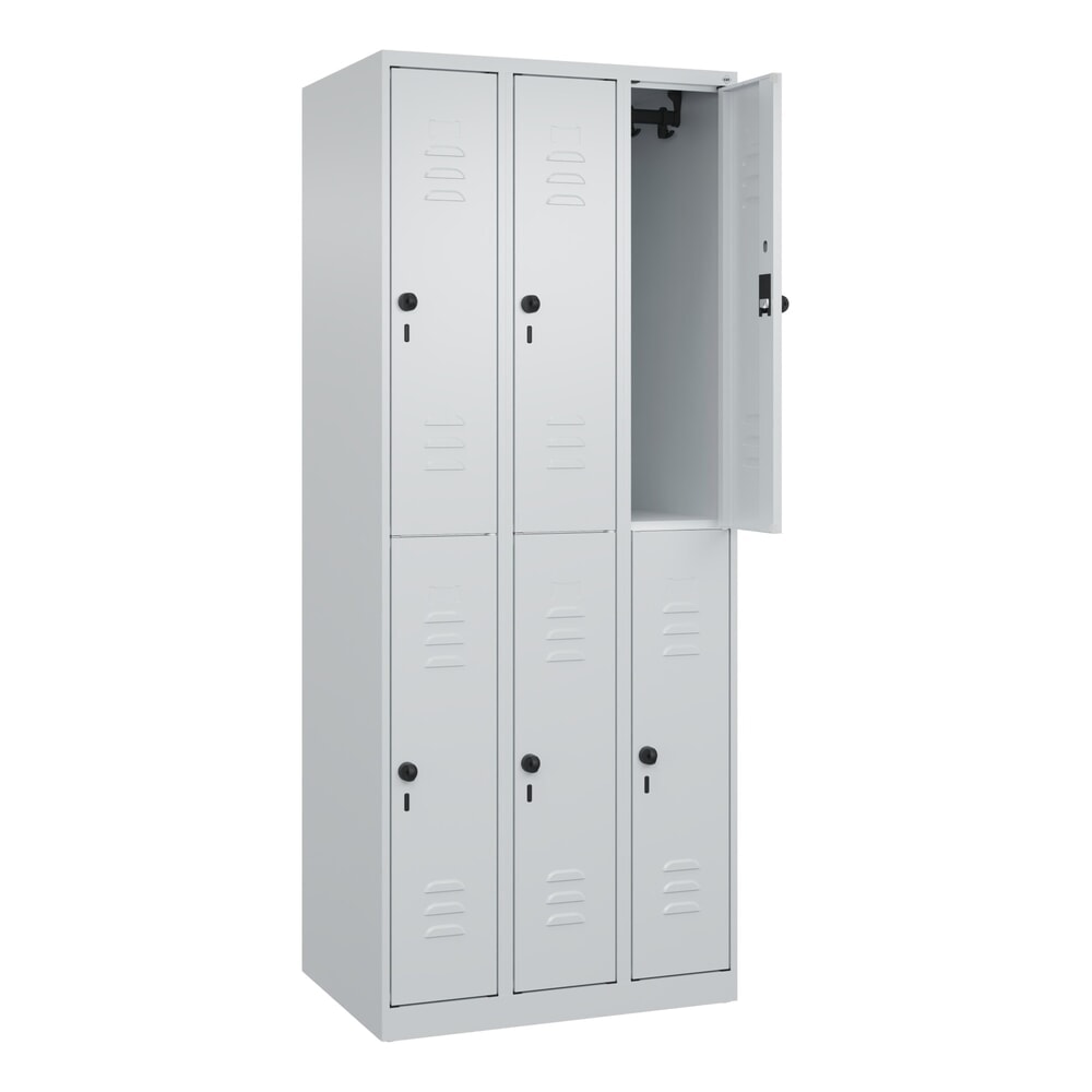 Produktabbildung: C+P Doppelstock-Spind Classic PLUS, 3 Abteile, HxBxT 1.850 x 750 x 500 mm, lichtgrau, lichtgrau, für Vorhängeschloss, 6 Fächer
