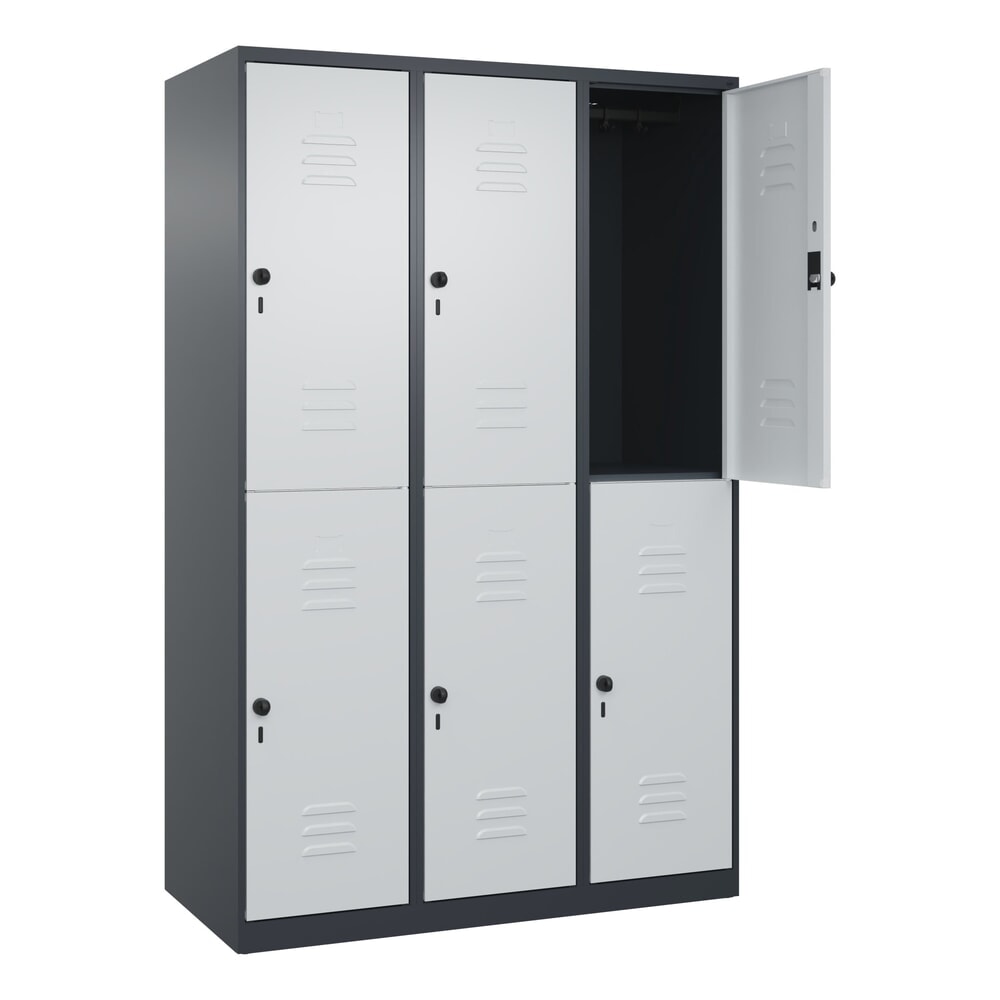 Produktabbildung: C+P Doppelstock-Spind Classic PLUS, 3 Abteile, HxBxT 1.850 x 1.200 x 500 mm, anthrazitgrau, lichtgrau, für Vorhängeschloss, 6 Fächer