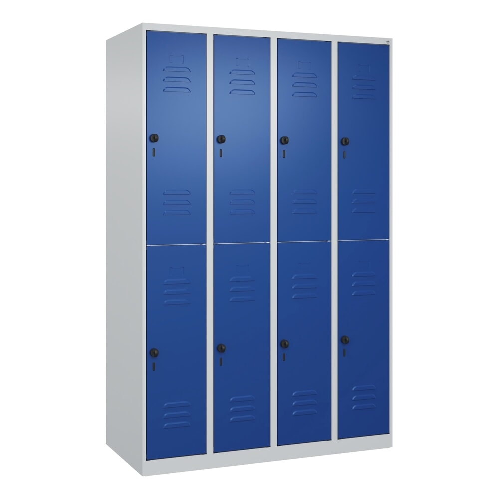 Produktabbildung Nr. 9: C+P Doppelstock-Spind Classic PLUS, 4 Abteile, HxBxT 1.850 x 1.200 x 500 mm, lichtgrau, enzianblau, für Vorhängeschloss, 8 Fächer