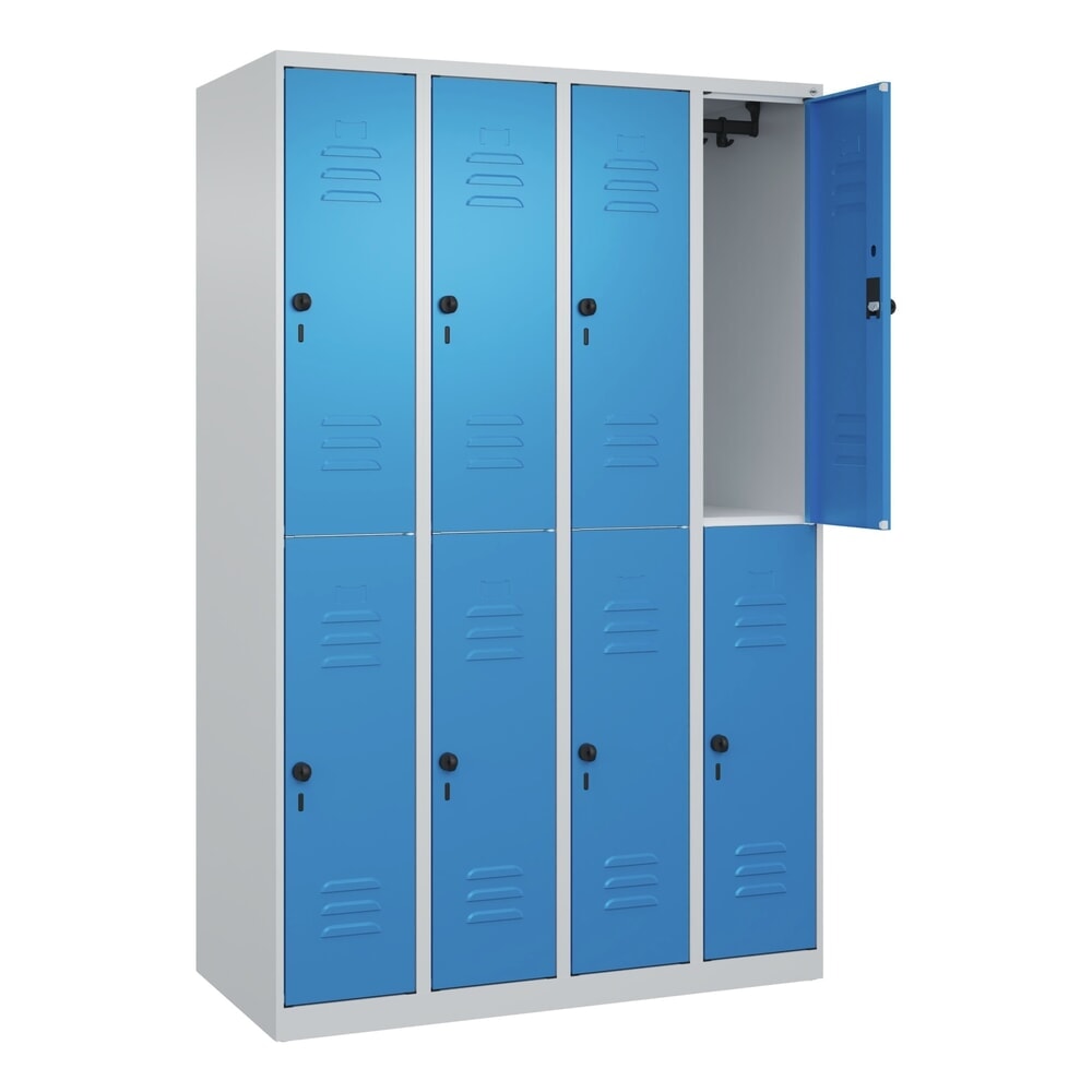 Produktabbildung Nr. 1: C+P Doppelstock-Spind Classic PLUS, 4 Abteile, HxBxT 1.850 x 1.200 x 500 mm, lichtgrau, lichtblau, für Vorhängeschloss, 8 Fächer