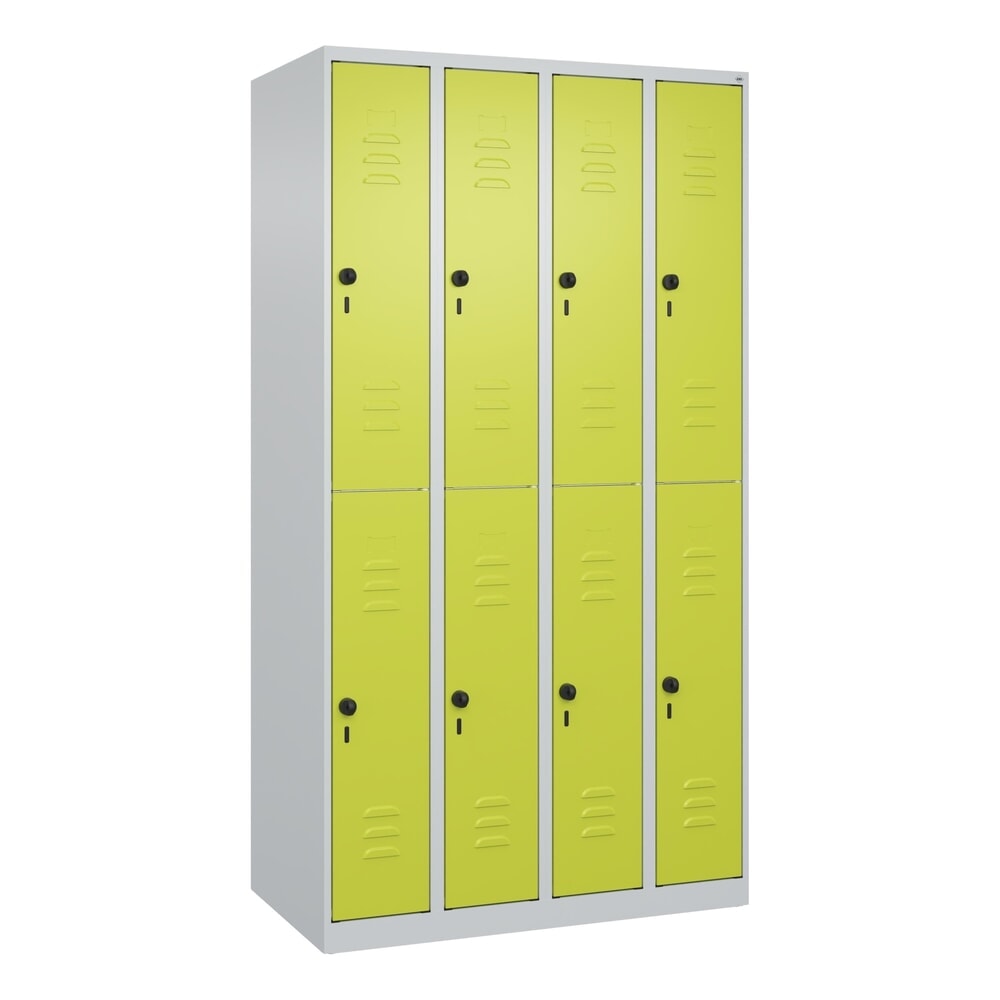 C+P Doppelstock-Spind Classic PLUS, 4 Abteile, HxBxT 1.850 x 1.000 x 500 mm, lichtgrau, clowngrün, für Vorhängeschloss, 8 Fächer Produktabbildung Nr. 9: C+P Doppelstock-Spind Classic PLUS, 4 Abteile, HxBxT 1.850 x 1.000 x 500 mm, lichtgrau, clowngrün, für Vorhängeschloss, 8 Fächer