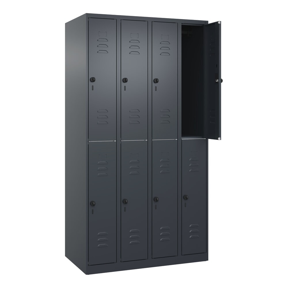 C+P Doppelstock-Spind Classic PLUS, 4 Abteile, HxBxT 1.850 x 1.000 x 500 mm, anthrazitgrau, anthrazitgrau, für Vorhängeschloss, 8 Fächer Produktabbildung: C+P Doppelstock-Spind Classic PLUS, 4 Abteile, HxBxT 1.850 x 1.000 x 500 mm, anthrazitgrau, anthrazitgrau, für Vorhängeschloss, 8 Fächer