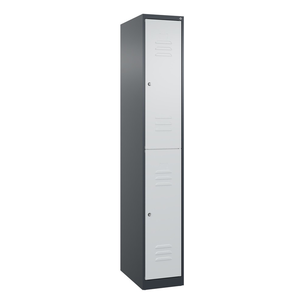 Produktabbildung: C+P Doppelstock-Spind Classic PLUS, 1 Abteil, HxBxT 1.850 x 300 x 500 mm, anthrazitgrau, lichtgrau, Zylinderschloss, 2 Fächer