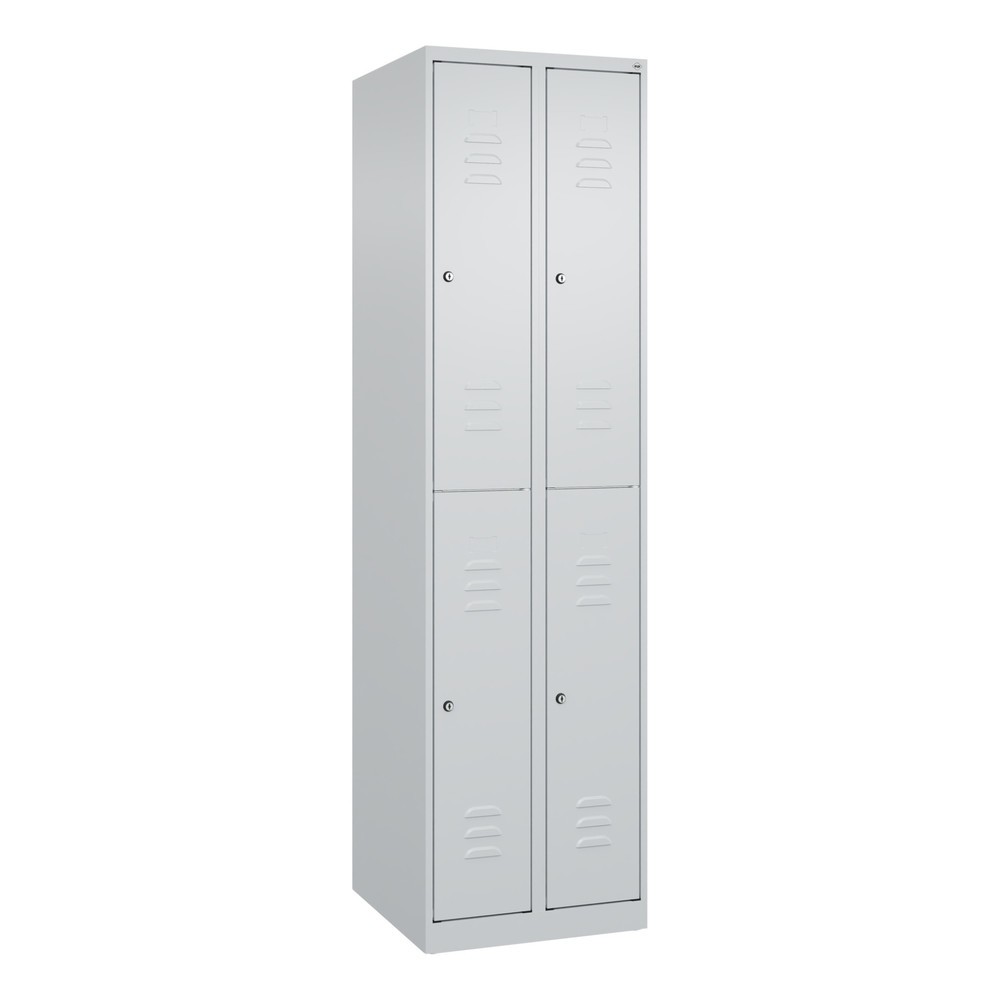 Produktabbildung: C+P Doppelstock-Spind Classic PLUS, 2 Abteile, HxBxT 1.850 x 500 x 500 mm, lichtgrau, lichtgrau, Zylinderschloss, 4 Fächer