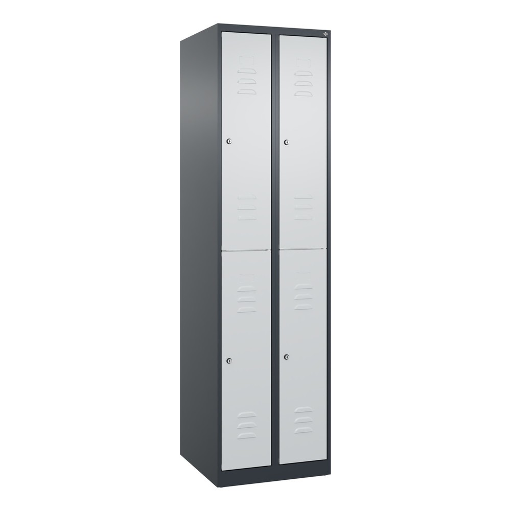 Produktabbildung: C+P Doppelstock-Spind Classic PLUS, 2 Abteile, HxBxT 1.850 x 500 x 500 mm, anthrazitgrau, lichtgrau, Zylinderschloss, 4 Fächer