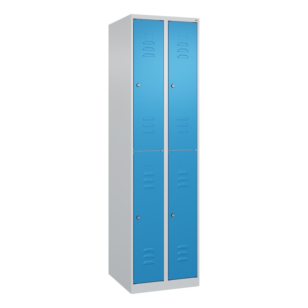 Produktabbildung: C+P Doppelstock-Spind Classic PLUS, 2 Abteile, HxBxT 1.850 x 500 x 500 mm, lichtgrau, lichtblau, Zylinderschloss, 4 Fächer