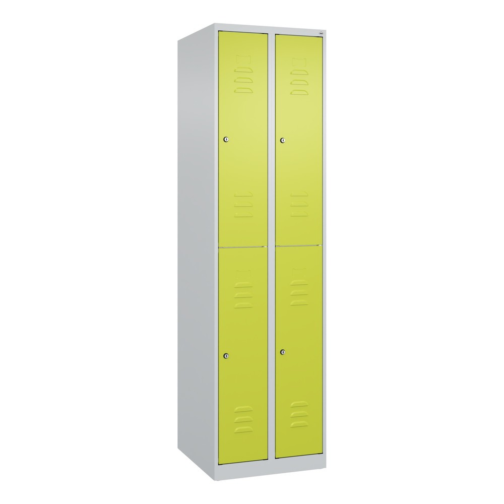 Produktabbildung: C+P Doppelstock-Spind Classic PLUS, 2 Abteile, HxBxT 1.850 x 500 x 500 mm, lichtgrau, clowngrün, Zylinderschloss, 4 Fächer