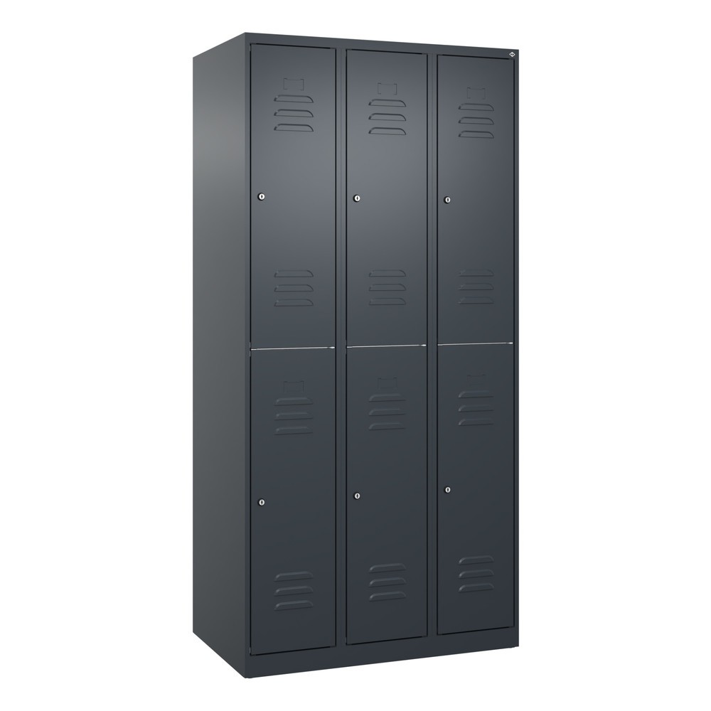 Produktabbildung: C+P Doppelstock-Spind Classic PLUS, 3 Abteile, HxBxT 1.850 x 900 x 500 mm, anthrazitgrau, anthrazitgrau, Zylinderschloss, 6 Fächer