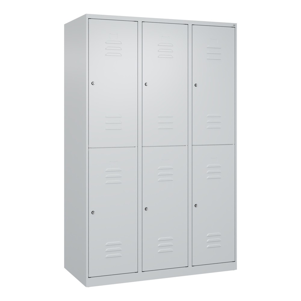 Produktabbildung: C+P Doppelstock-Spind Classic PLUS, 3 Abteile, HxBxT 1.850 x 1.200 x 500 mm, lichtgrau, lichtgrau, Zylinderschloss, 6 Fächer