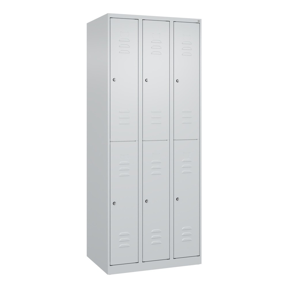 Produktabbildung: C+P Doppelstock-Spind Classic PLUS, 3 Abteile, HxBxT 1.850 x 750 x 500 mm, lichtgrau, lichtgrau, Zylinderschloss, 6 Fächer