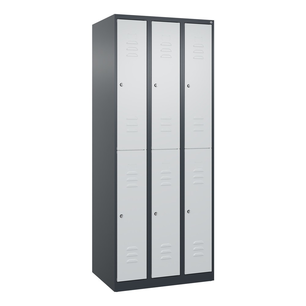 Produktabbildung: C+P Doppelstock-Spind Classic PLUS, 3 Abteile, HxBxT 1.850 x 750 x 500 mm, anthrazitgrau, lichtgrau, Zylinderschloss, 6 Fächer