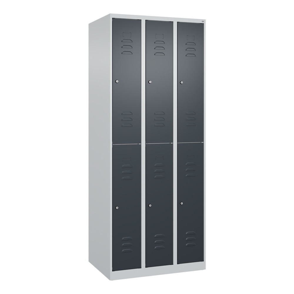 Produktabbildung: C+P Doppelstock-Spind Classic PLUS, 3 Abteile, HxBxT 1.850 x 750 x 500 mm, lichtgrau, anthrazitgrau, Zylinderschloss, 6 Fächer