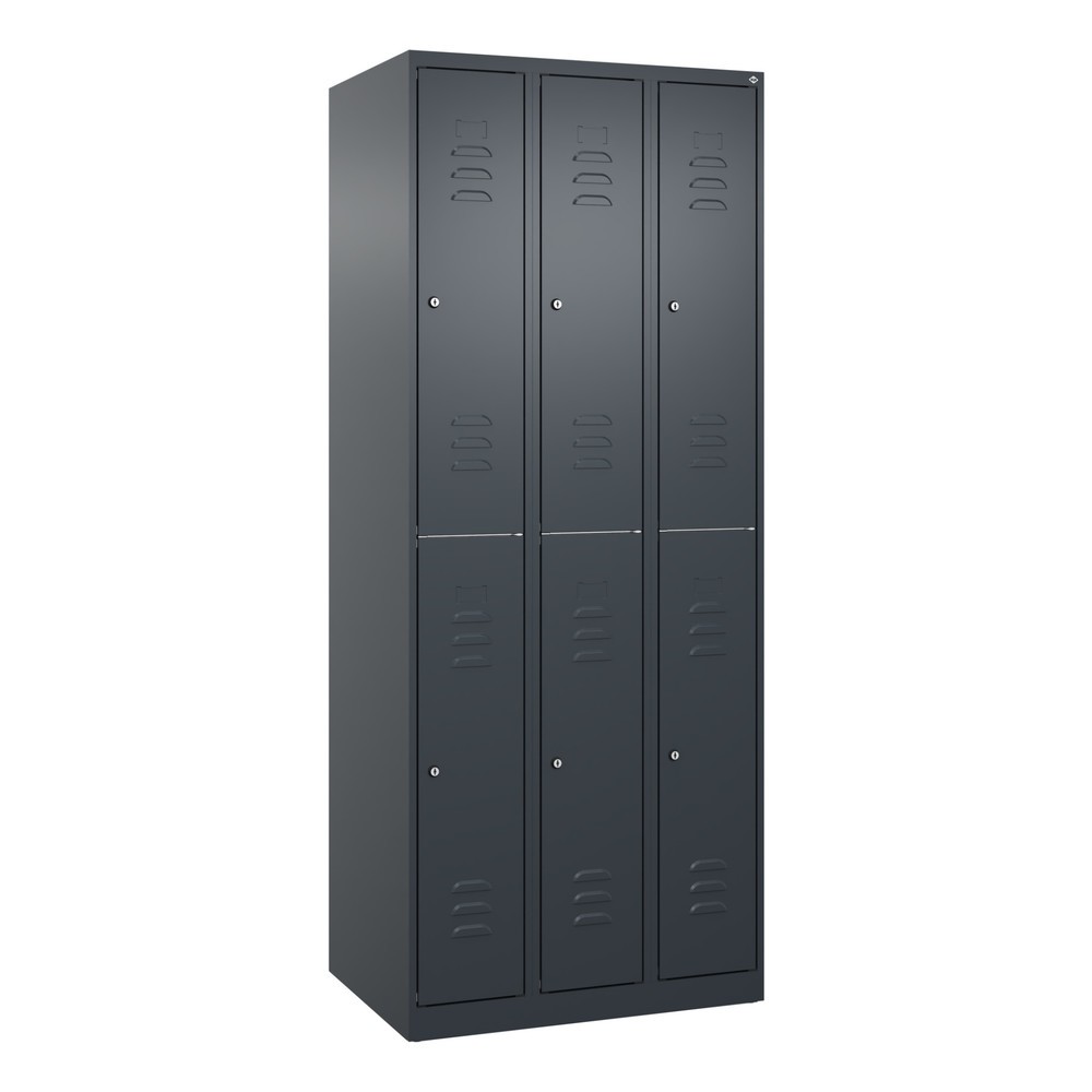 Produktabbildung: C+P Doppelstock-Spind Classic PLUS, 3 Abteile, HxBxT 1.850 x 750 x 500 mm, anthrazitgrau, anthrazitgrau, Zylinderschloss, 6 Fächer