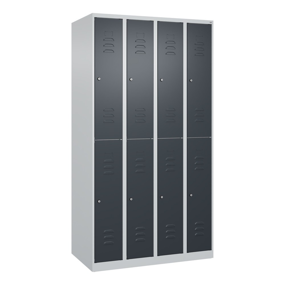 Produktabbildung: C+P Doppelstock-Spind Classic PLUS, 4 Abteile, HxBxT 1.850 x 1.000 x 500 mm, lichtgrau, anthrazitgrau, Zylinderschloss, 8 Fächer