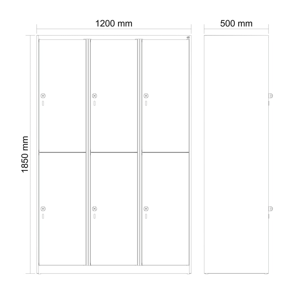 Produktabbildung Nr. 8: C+P Doppelstock-Spind Classic PLUS, 3 Abteile, HxBxT 1.850 x 1.200 x 500 mm, lichtgrau, lichtblau, für Vorhängeschloss, 6 Fächer