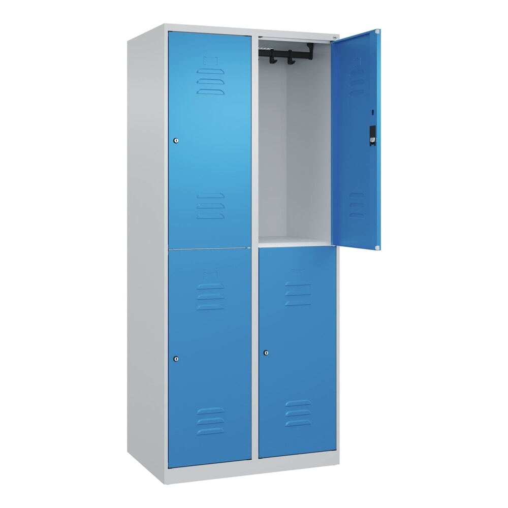 Produktabbildung: C+P Doppelstock-Spind Classic PLUS, 2 Abteile, HxBxT 1.850 x 800 x 500 mm, lichtgrau, lichtblau, Zylinderschloss, 4 Fächer