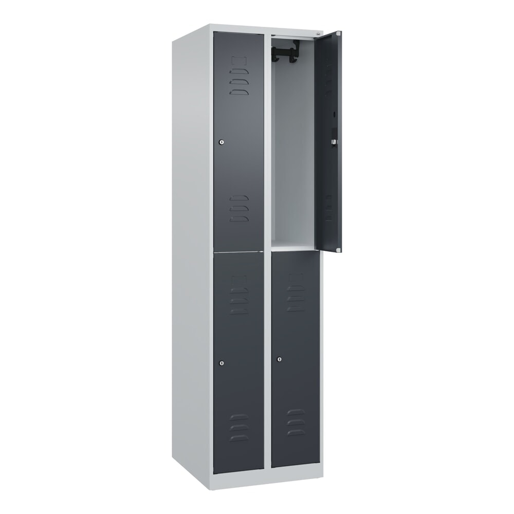 Produktabbildung: C+P Doppelstock-Spind Classic PLUS, 2 Abteile, HxBxT 1.850 x 500 x 500 mm, lichtgrau, anthrazitgrau, Zylinderschloss, 4 Fächer