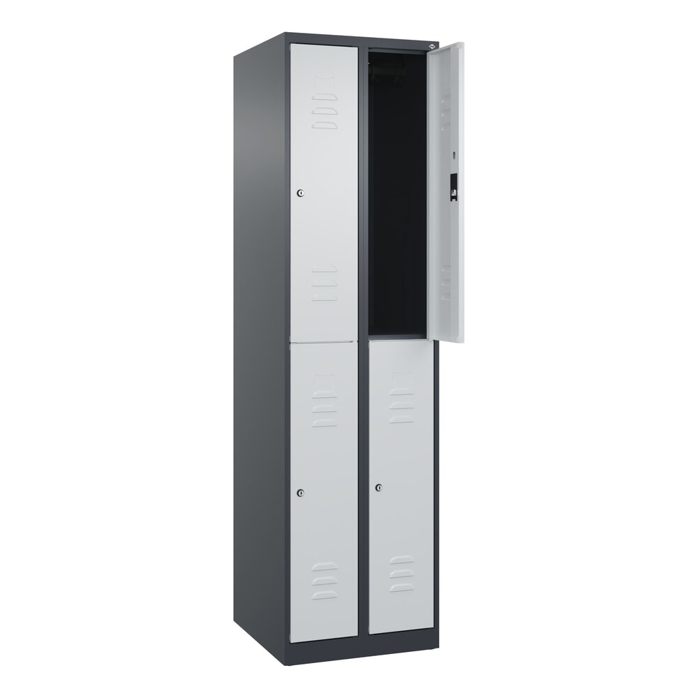 Produktabbildung: C+P Doppelstock-Spind Classic PLUS, 2 Abteile, HxBxT 1.850 x 500 x 500 mm, anthrazitgrau, lichtgrau, Zylinderschloss, 4 Fächer
