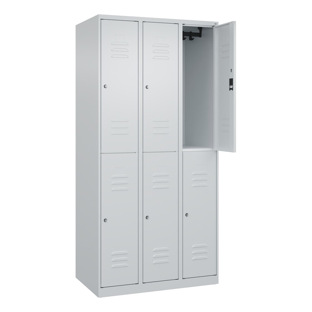 Produktabbildung: C+P Doppelstock-Spind Classic PLUS, 3 Abteile, HxBxT 1.850 x 900 x 500 mm, lichtgrau, lichtgrau, Zylinderschloss, 6 Fächer