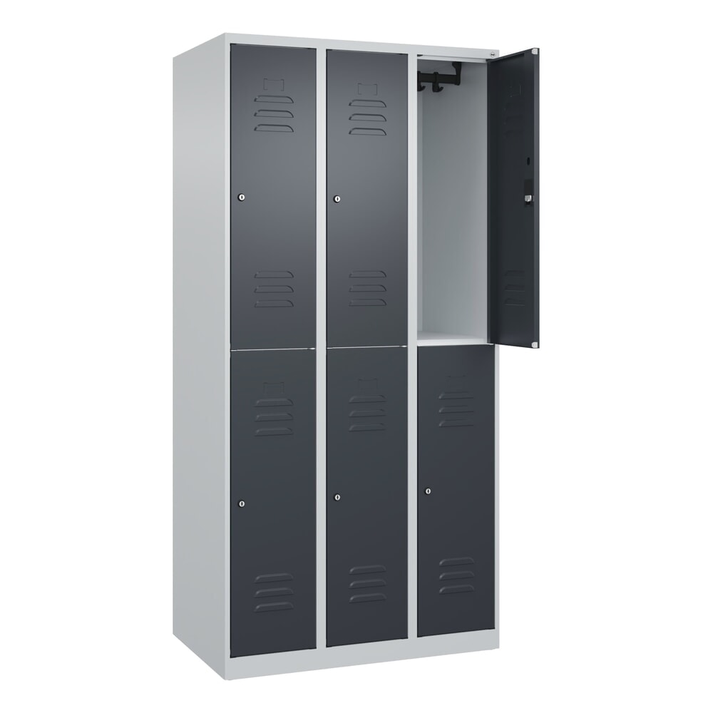 Produktabbildung: C+P Doppelstock-Spind Classic PLUS, 3 Abteile, HxBxT 1.850 x 900 x 500 mm, lichtgrau, anthrazitgrau, Zylinderschloss, 6 Fächer