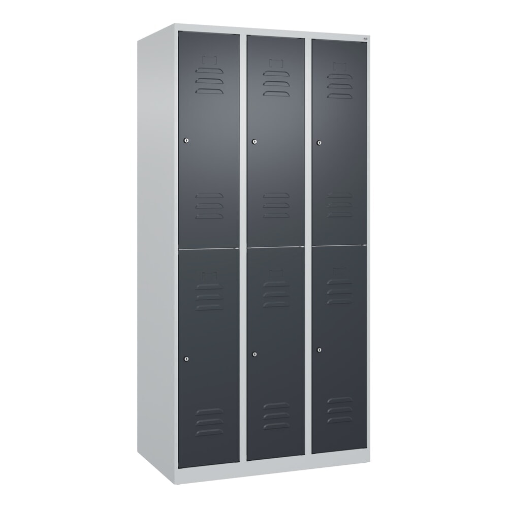 Produktabbildung Nr. 9: C+P Doppelstock-Spind Classic PLUS, 3 Abteile, HxBxT 1.850 x 900 x 500 mm, lichtgrau, anthrazitgrau, Zylinderschloss, 6 Fächer