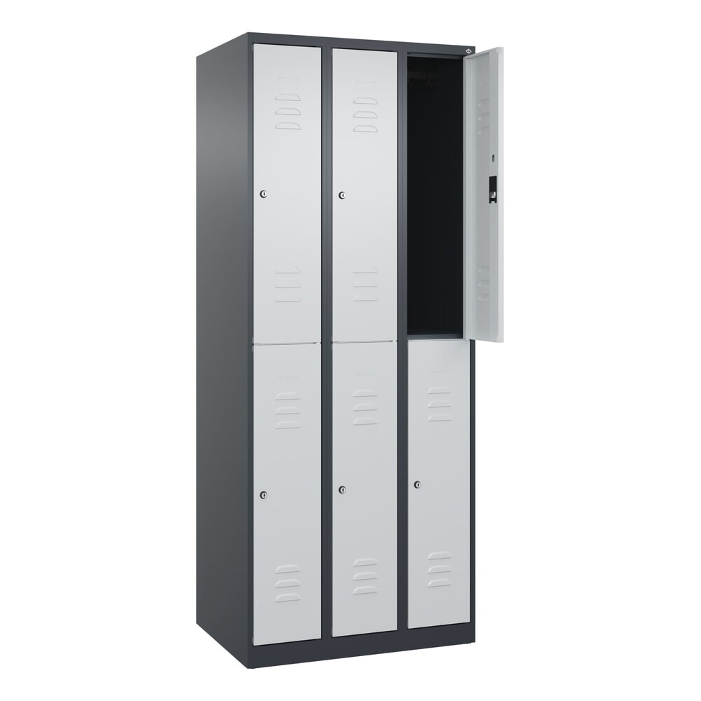 Produktabbildung: C+P Doppelstock-Spind Classic PLUS, 3 Abteile, HxBxT 1.850 x 750 x 500 mm, anthrazitgrau, lichtgrau, Zylinderschloss, 6 Fächer