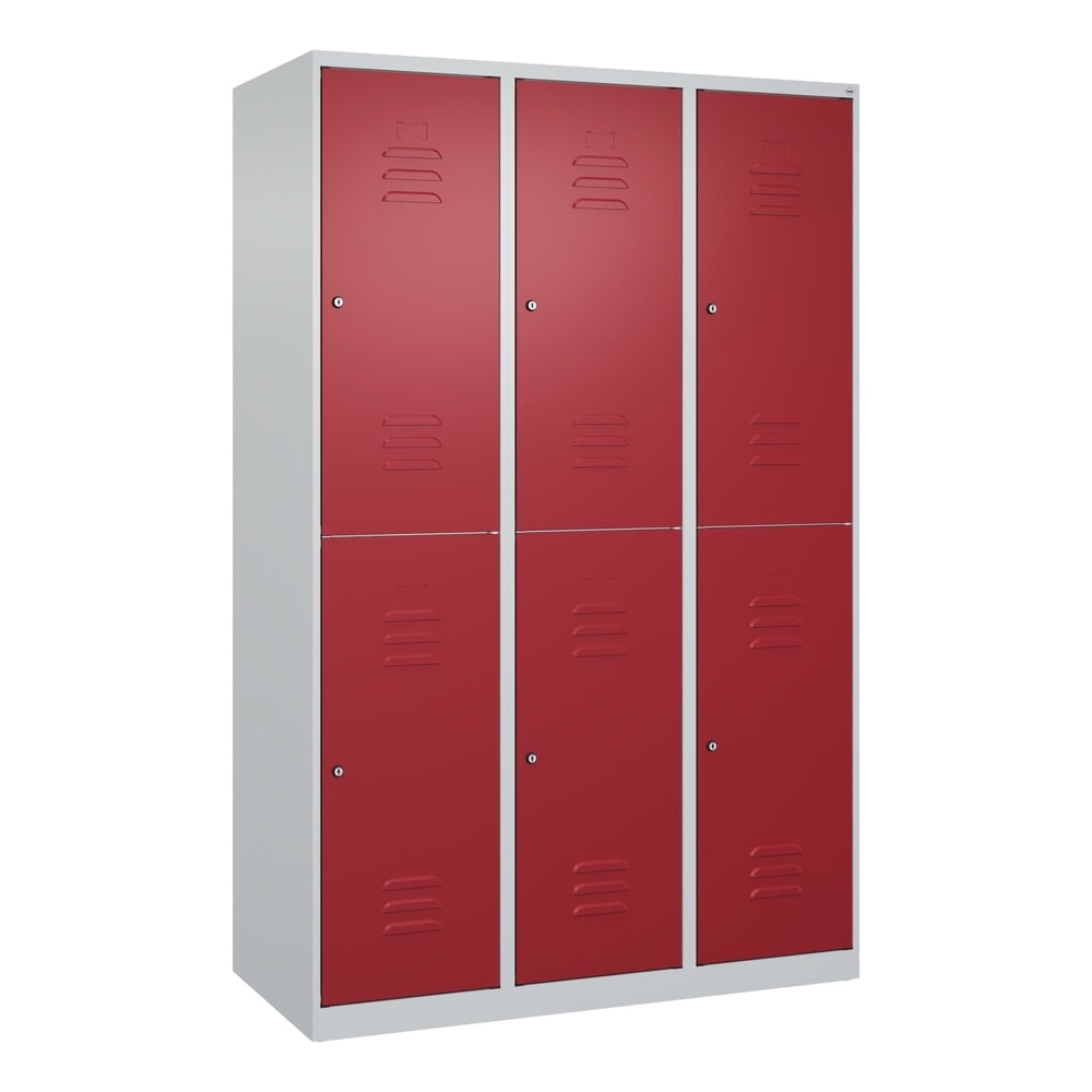 Produktabbildung Nr. 9: C+P Doppelstock-Spind Classic PLUS, 3 Abteile, HxBxT 1.850 x 1.200 x 500 mm, lichtgrau, rubinrot, Zylinderschloss, 6 Fächer