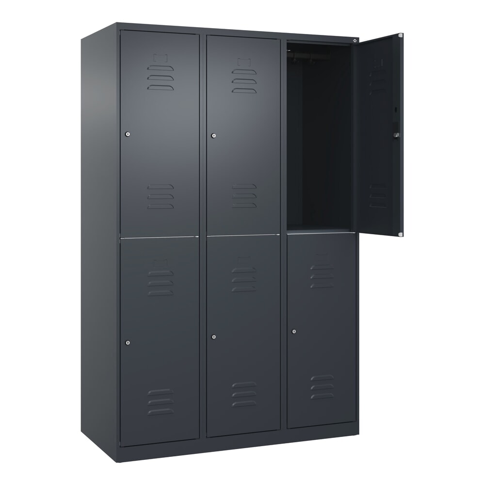 Produktabbildung: C+P Doppelstock-Spind Classic PLUS, 3 Abteile, HxBxT 1.850 x 1.200 x 500 mm, anthrazitgrau, anthrazitgrau, Zylinderschloss, 6 Fächer