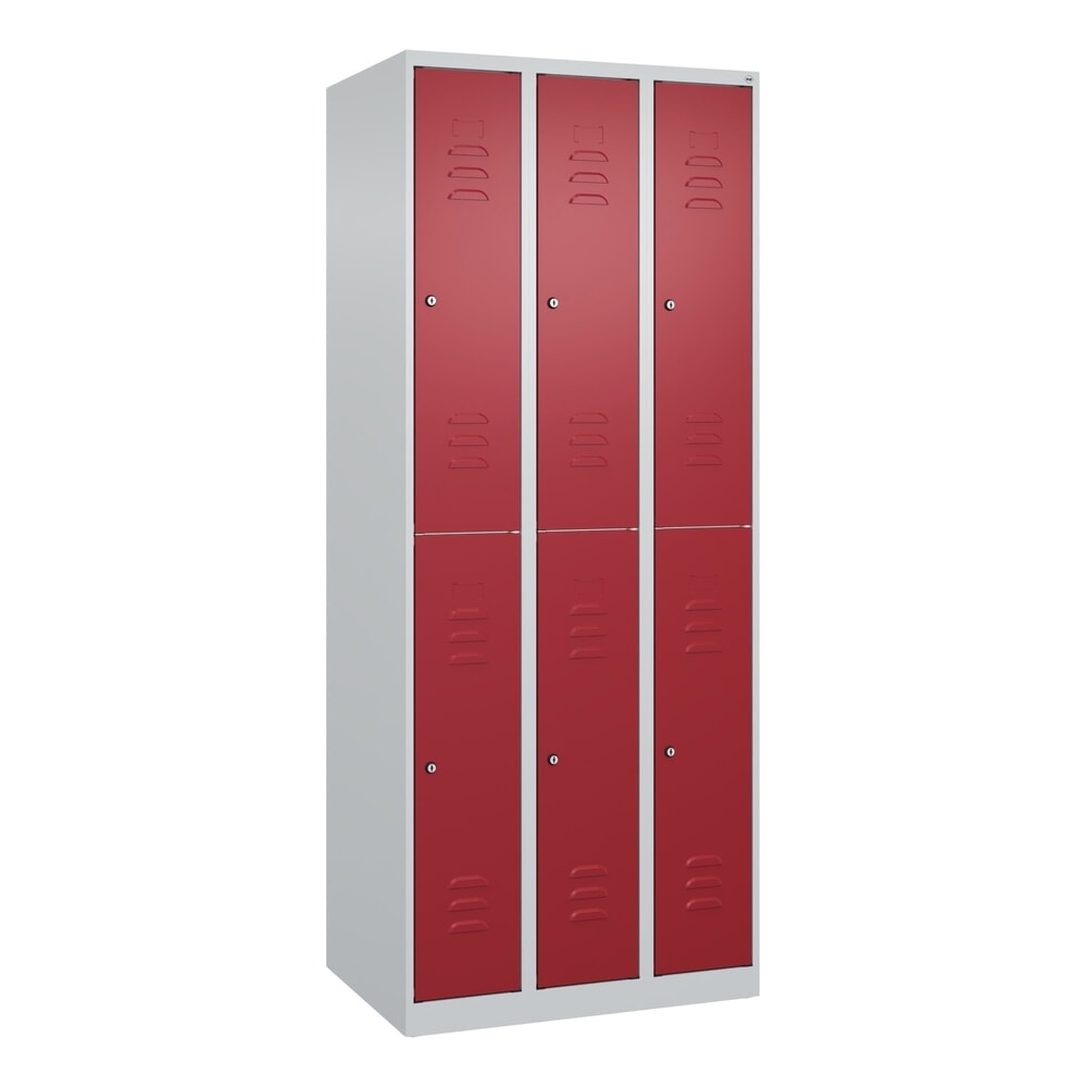 Produktabbildung Nr. 9: C+P Doppelstock-Spind Classic PLUS, 3 Abteile, HxBxT 1.850 x 750 x 500 mm, lichtgrau, rubinrot, Zylinderschloss, 6 Fächer