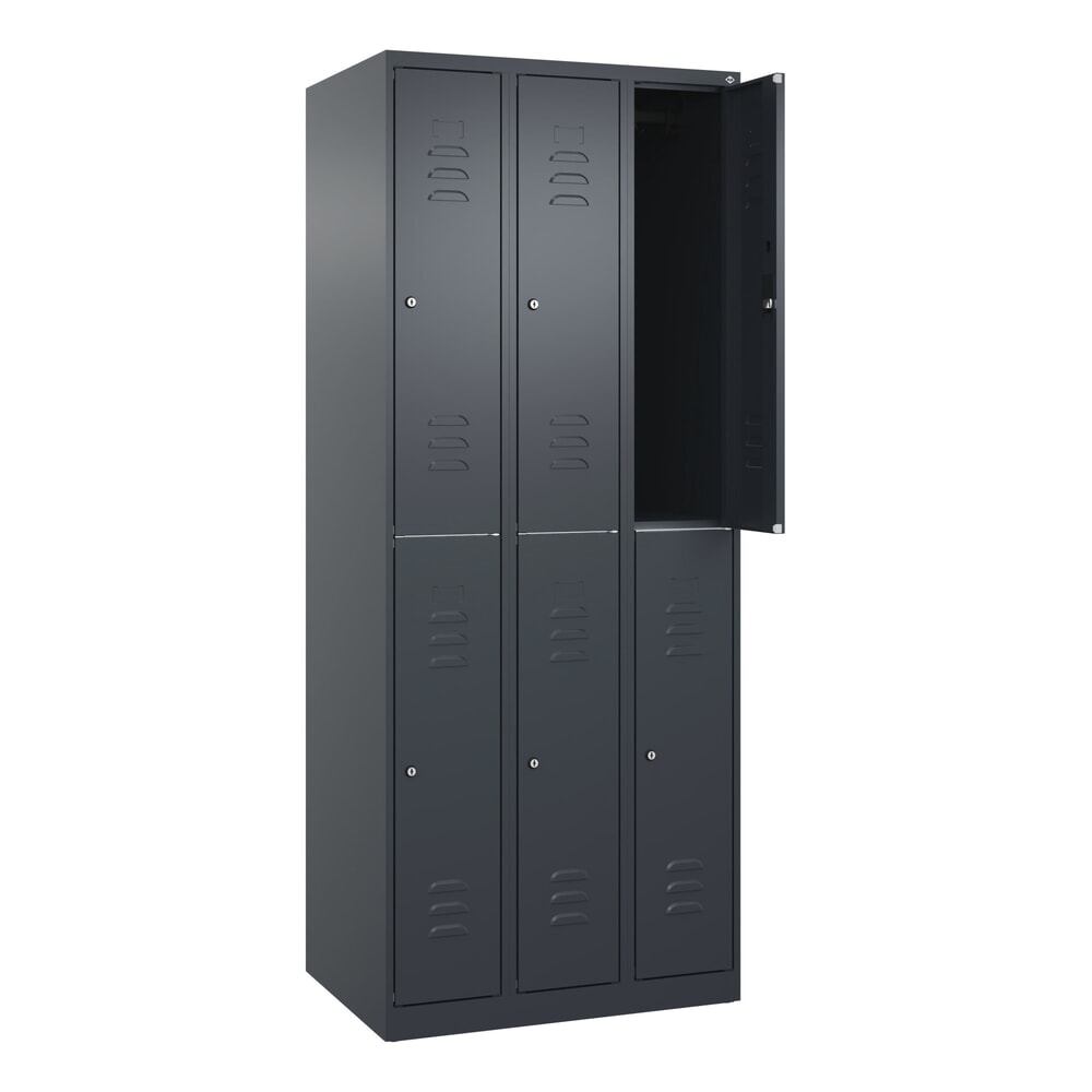 Produktabbildung: C+P Doppelstock-Spind Classic PLUS, 3 Abteile, HxBxT 1.850 x 750 x 500 mm, anthrazitgrau, anthrazitgrau, Zylinderschloss, 6 Fächer