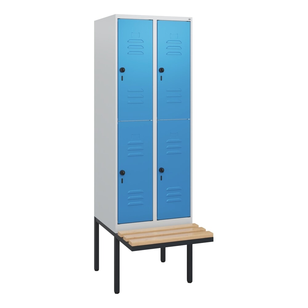 Produktabbildung Nr. 9: C+P Doppelstock-Spind Classic PLUS, 2 Abteile, HxBxT 1.950 x 600 x 815 mm, für Vorhängeschloss, auskragende Bank aus Buche, lichtgrau, lichtblau