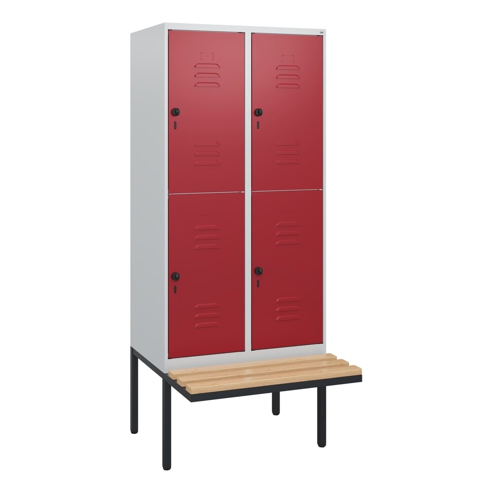 C+P Doppelstock-Spind Classic PLUS, 2 Abteile, HxBxT 1.950 x 800 x 815 mm, für Vorhängeschloss, auskragende Bank aus Buche, lichtgrau, rubinrot Produktabbildung Nr. 8: C+P Doppelstock-Spind Classic PLUS, 2 Abteile, HxBxT 1.950 x 800 x 815 mm, für Vorhängeschloss, auskragende Bank aus Buche, lichtgrau, rubinrot
