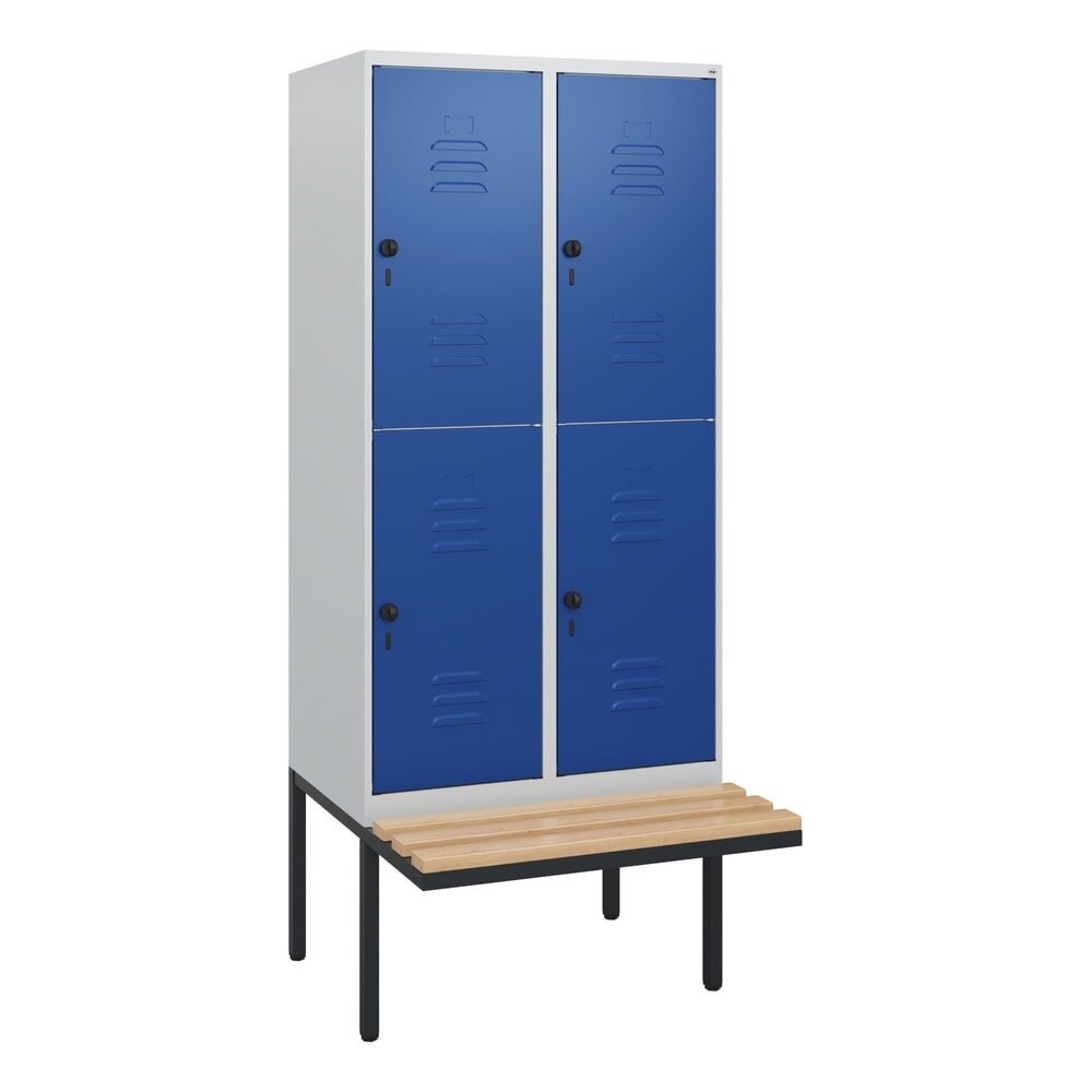 Produktabbildung Nr. 9: C+P Doppelstock-Spind Classic PLUS, 2 Abteile, HxBxT 1.950 x 800 x 815 mm, für Vorhängeschloss, auskragende Bank aus Buche, lichtgrau, enzianblau