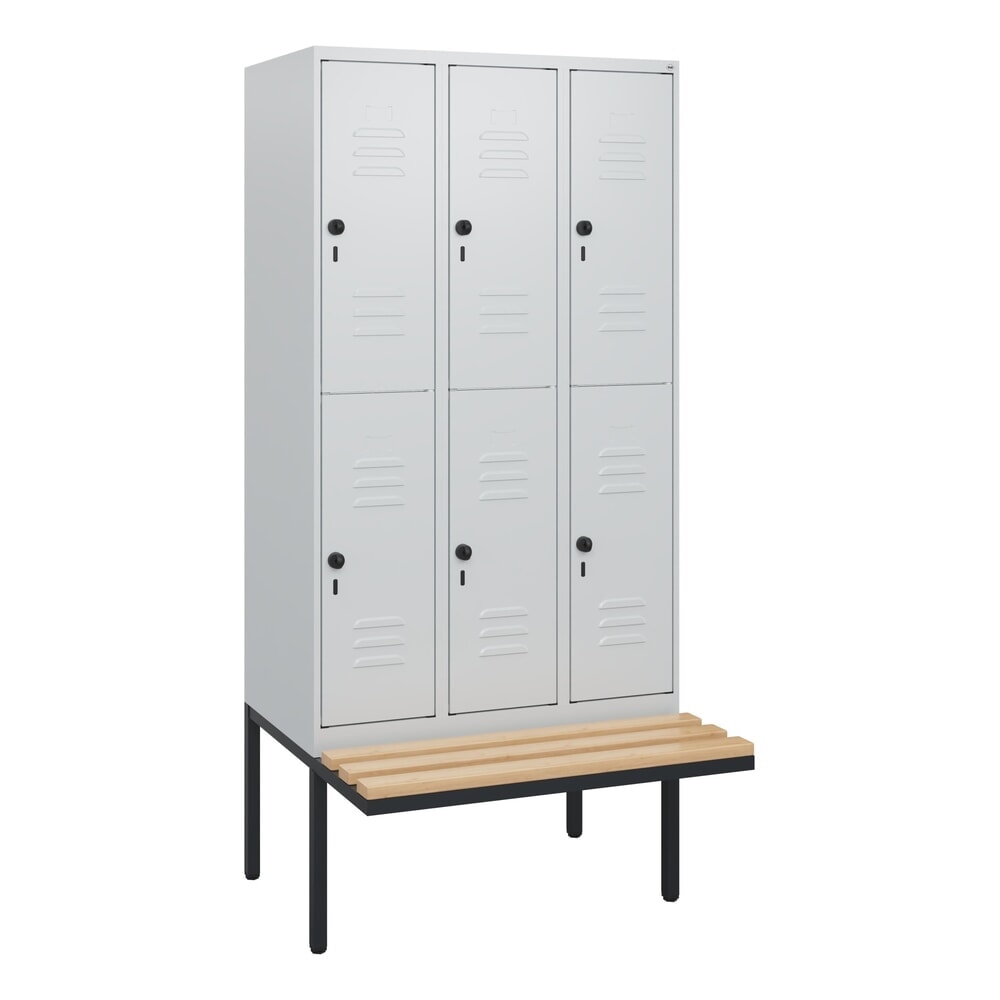 Produktabbildung Nr. 9: C+P Doppelstock-Spind Classic PLUS, 3 Abteile, HxBxT 1.950 x 900 x 815 mm, für Vorhängeschloss, auskragende Bank aus Buche, lichtgrau, lichtgrau
