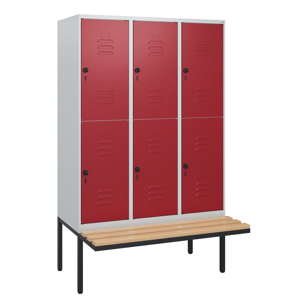 C+P Doppelstock-Spind Classic PLUS, 3 Abteile, HxBxT 1.950 x 1.200 x 815 mm, für Vorhängeschloss, auskragende Bank aus Buche, lichtgrau, rubinrot Produktabbildung Nr. 8: C+P Doppelstock-Spind Classic PLUS, 3 Abteile, HxBxT 1.950 x 1.200 x 815 mm, für Vorhängeschloss, auskragende Bank aus Buche, lichtgrau, rubinrot