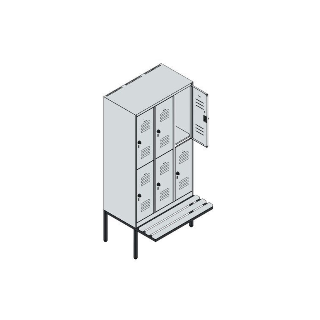 Produktabbildung Nr. 8: C+P Doppelstock-Spind Classic PLUS, 3 Abteile, HxBxT 1.950 x 900 x 815 mm, für Vorhängeschloss, auskragende Bank aus Buche, lichtgrau, lichtgrau