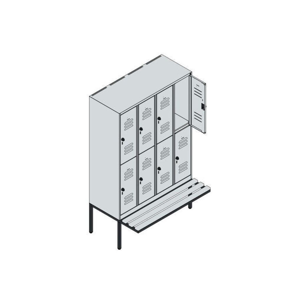 C+P Doppelstock-Spind Classic PLUS, 4 Abteile, HxBxT 1.950 x 1.200 x 815 mm, Zylinderschloss, auskragende Bank aus Buche, lichtgrau, rubinrot Produktabbildung Nr. 8: C+P Doppelstock-Spind Classic PLUS, 4 Abteile, HxBxT 1.950 x 1.200 x 815 mm, Zylinderschloss, auskragende Bank aus Buche, lichtgrau, rubinrot