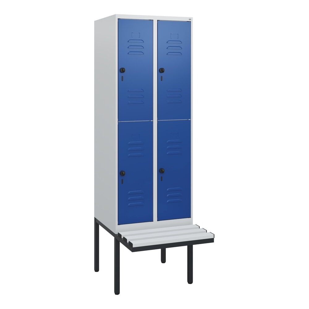 Produktabbildung Nr. 9: C+P Doppelstock-Spind Classic PLUS, 2 Abteile, HxBxT 1.950 x 600 x 815 mm, für Vorhängeschloss, auskragende Bank aus Kunststoff, lichtgrau, enzianblau