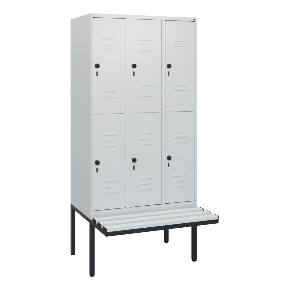 Produktabbildung Nr. 9: C+P Doppelstock-Spind Classic PLUS, 3 Abteile, HxBxT 1.950 x 900 x 815 mm, für Vorhängeschloss, auskragende Bank aus Kunststoff, lichtgrau, lichtgrau
