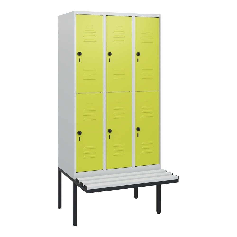 Produktabbildung Nr. 9: C+P Doppelstock-Spind Classic PLUS, 3 Abteile, HxBxT 1.950 x 900 x 815 mm, für Vorhängeschloss, auskragende Bank aus Kunststoff, lichtgrau, clowngrün