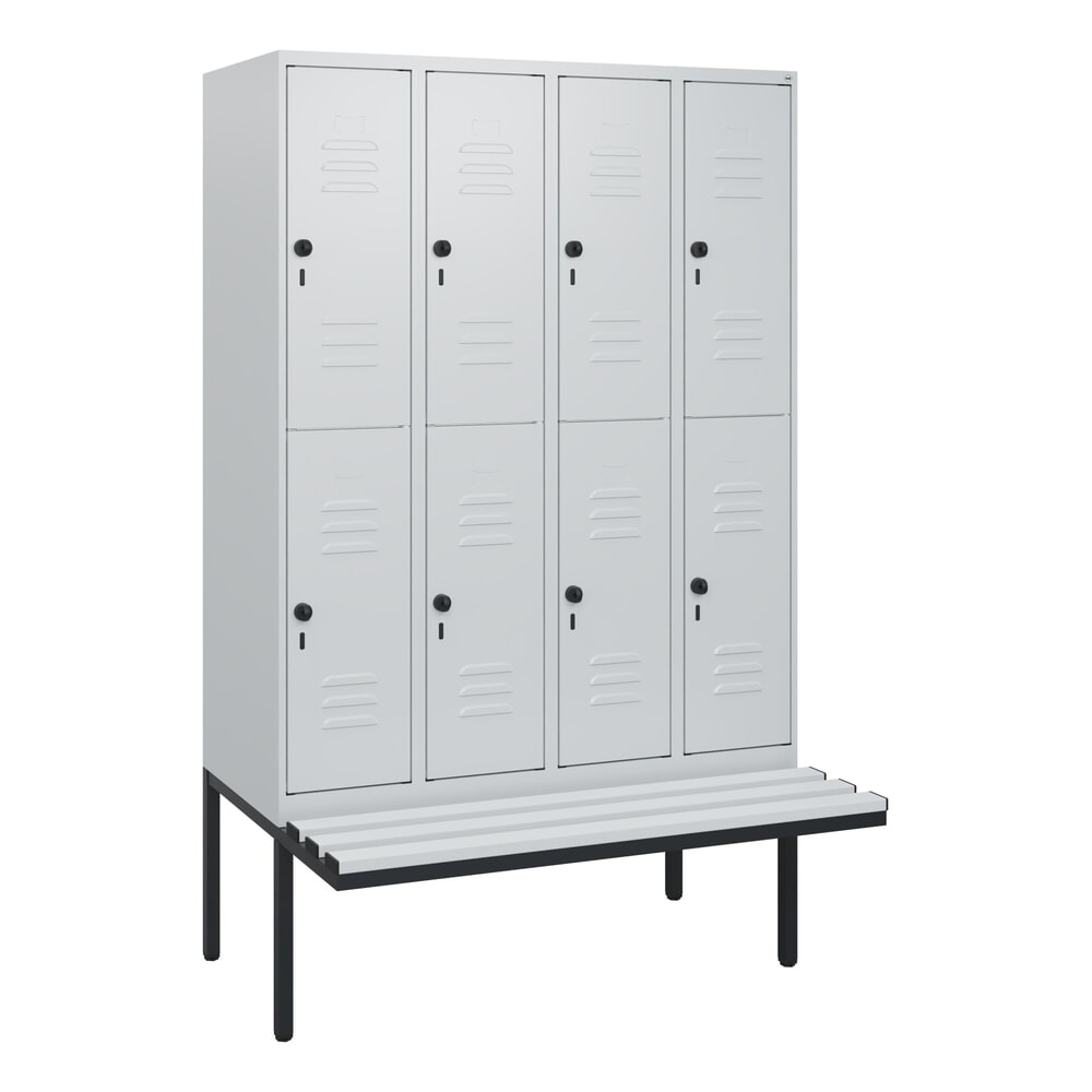Produktabbildung Nr. 9: C+P Doppelstock-Spind Classic PLUS, 4 Abteile, HxBxT 1.950 x 1.200 x 815 mm, für Vorhängeschloss, auskragende Bank aus Kunststoff, lichtgrau, lichtgrau