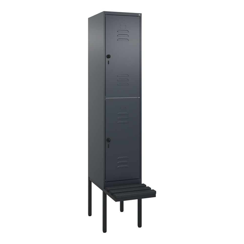 Produktabbildung: C+P Doppelstock-Spind Classic PLUS, 1 Abteil, HxBxT 2.120 x 400 x 815 mm, für Vorhängeschloss, auskragende Bank aus Kunststoff, anthrazitgrau, anthrazitgrau