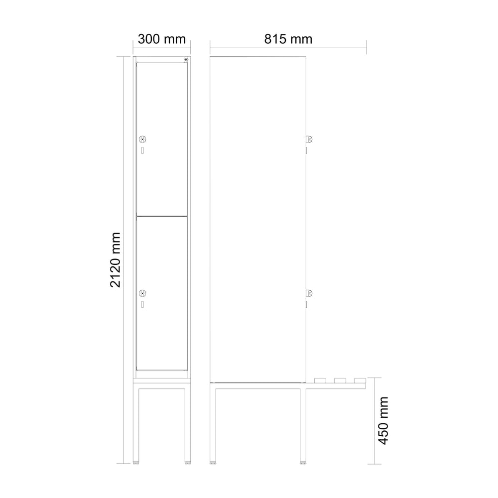 Produktabbildung Nr. 8: C+P Doppelstock-Spind Classic PLUS, 1 Abteil, HxBxT 2.120 x 300 x 815 mm, Zylinderschloss, auskragende Bank aus Kunststoff, lichtgrau, anthrazitgrau