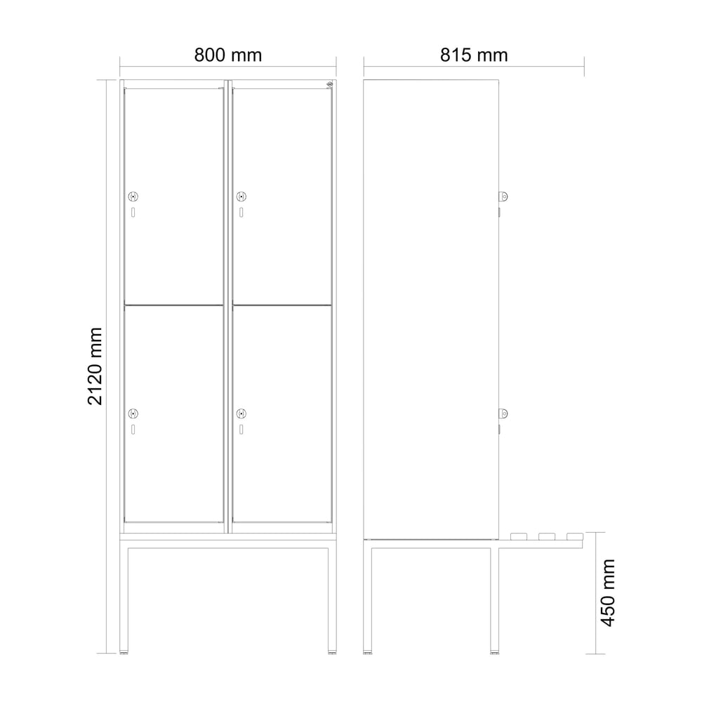 Produktabbildung Nr. 8: C+P Doppelstock-Spind Classic PLUS, 2 Abteile, HxBxT 2.120 x 800 x 815 mm, Zylinderschloss, auskragende Bank aus Kunststoff, lichtgrau, clowngrün