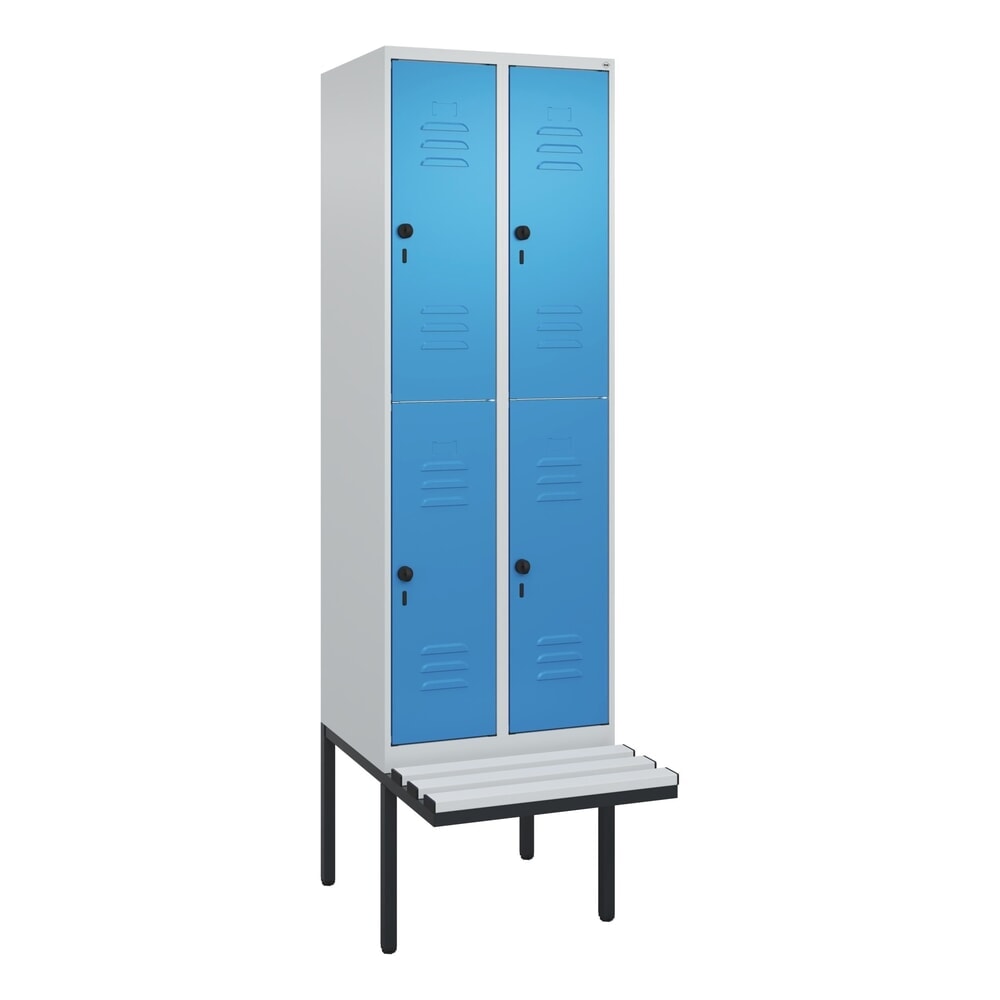 Produktabbildung Nr. 9: C+P Doppelstock-Spind Classic PLUS, 2 Abteile, HxBxT 2.120 x 600 x 815 mm, für Vorhängeschloss, auskragende Bank aus Kunststoff, lichtgrau, lichtblau