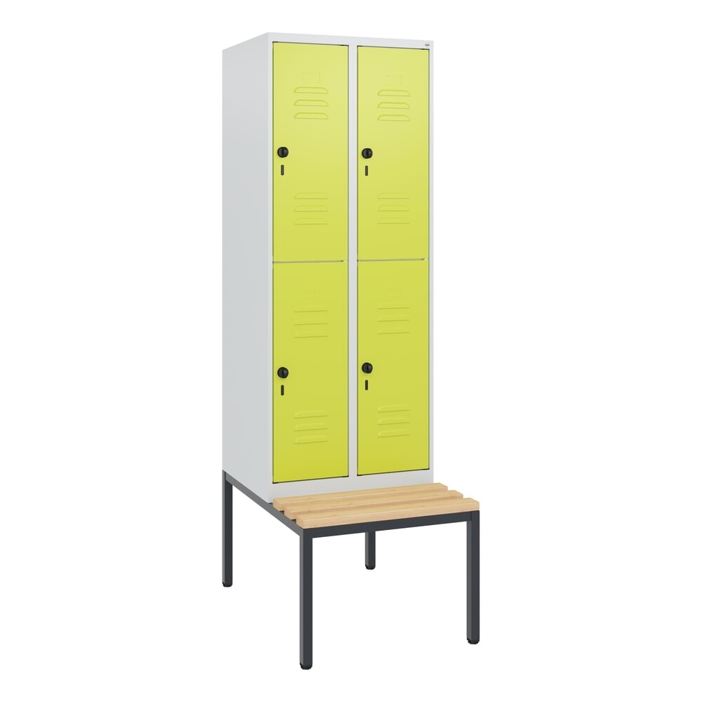Produktabbildung Nr. 9: C+P Doppelstock-Spind Classic PLUS, 2 Abteile, HxBxT 1.950 x 600 x 815 mm, für Vorhängeschloss, untergebaute Bank aus Buche, lichtgrau, clowngrün