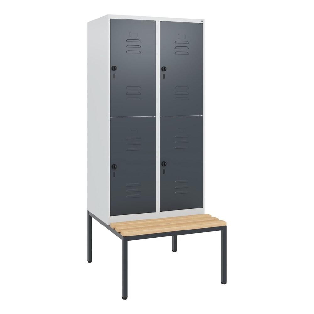 Produktabbildung Nr. 9: C+P Doppelstock-Spind Classic PLUS, 2 Abteile, HxBxT 1.950 x 800 x 815 mm, für Vorhängeschloss, untergebaute Bank aus Buche, lichtgrau, anthrazitgrau