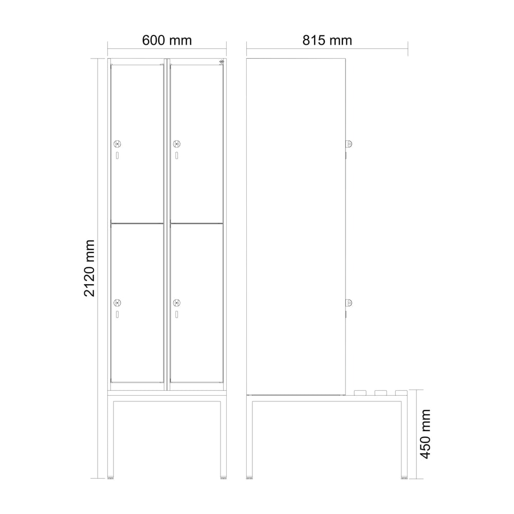 Produktabbildung Nr. 8: C+P Doppelstock-Spind Classic PLUS, 2 Abteile, HxBxT 2.120 x 600 x 815 mm, für Vorhängeschloss, untergebaute Bank aus Kunststoff, anthrazitgrau, lichtgrau