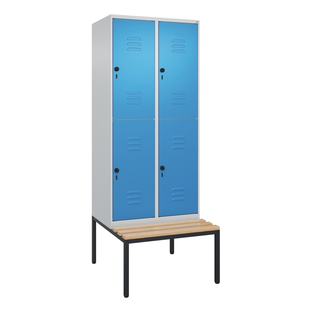 Produktabbildung Nr. 9: C+P Doppelstock-Spind Classic PLUS, 2 Abteile, HxBxT 2.120 x 800 x 815 mm, für Vorhängeschloss, untergebaute Bank aus Buche, lichtgrau, lichtblau